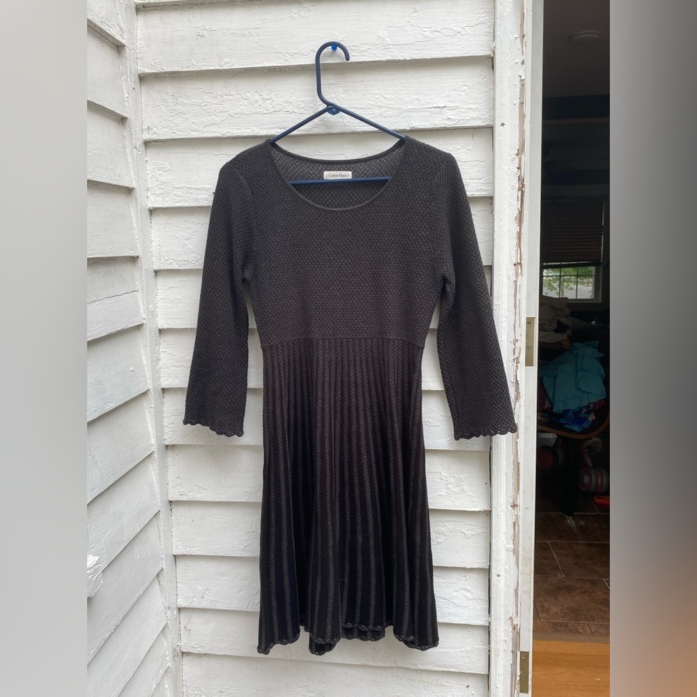 Calvin Klein Black Knit Sheath Dress Scoop Neck